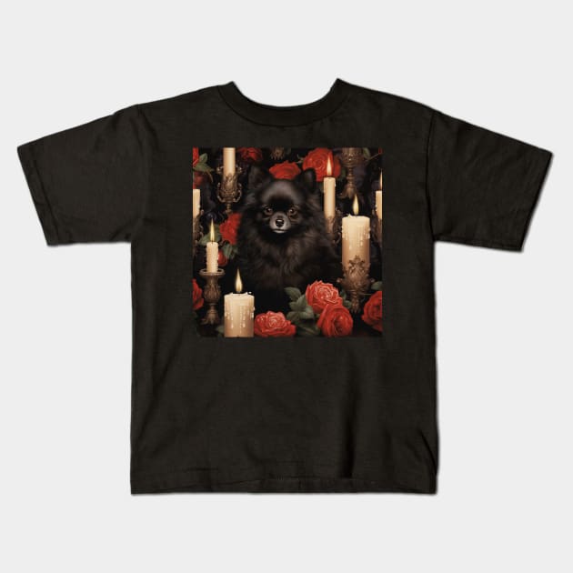 Gothic Black Pomeranian Kids T-Shirt by Enchanted Reverie